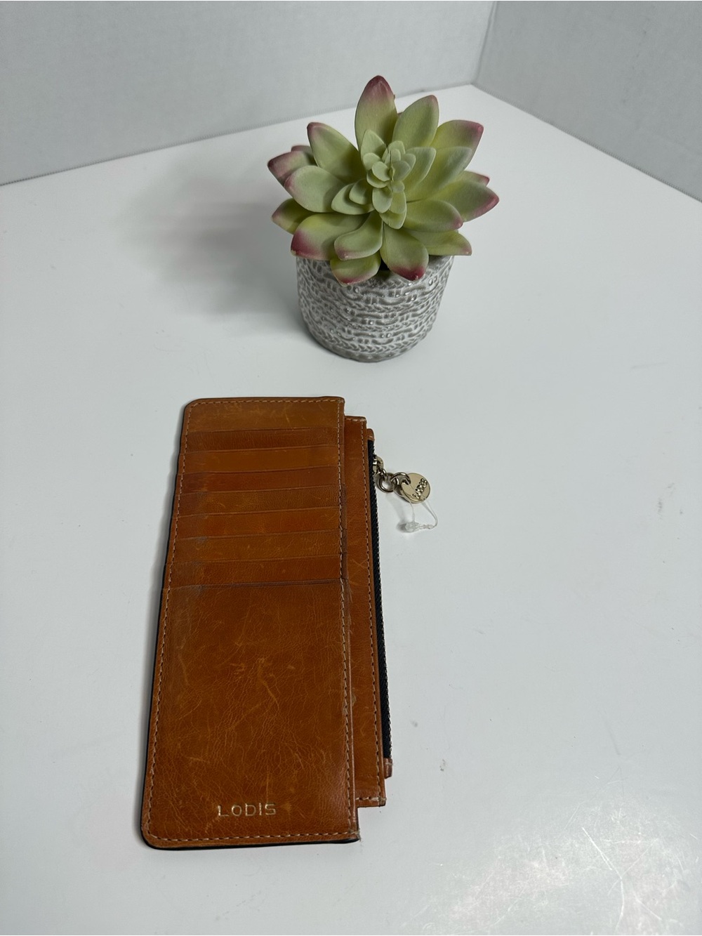 Lodis Brown Leather Slim Cardholder with Zip Coin Pocket